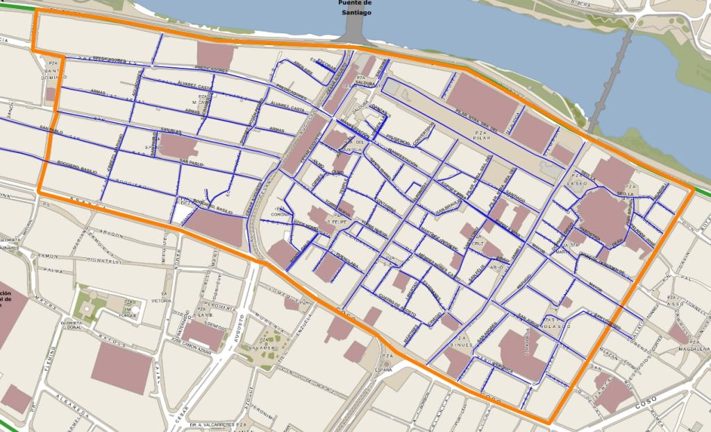 Mapa de la zona de bajas emisiones de Zaragoza